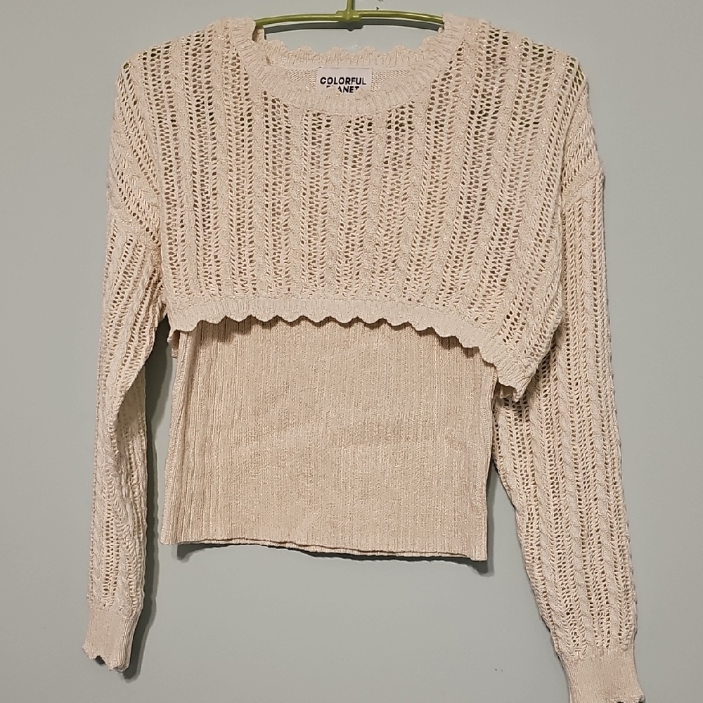 Colorful Planet Girls 2 Piece Knit Cream Sweater Set. Nwt. Size M